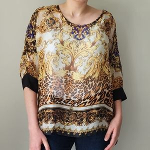 Boston Proper Gilded Leopard Blouse in White Multi S NWT